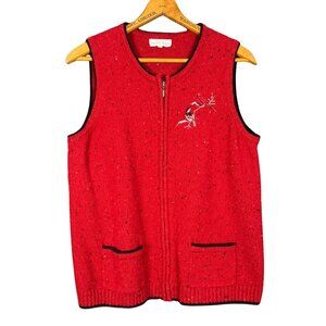 Vintage Embroidered Cardinal, Sweatervest, Cabincore Aesthetic, Wildlife Knit